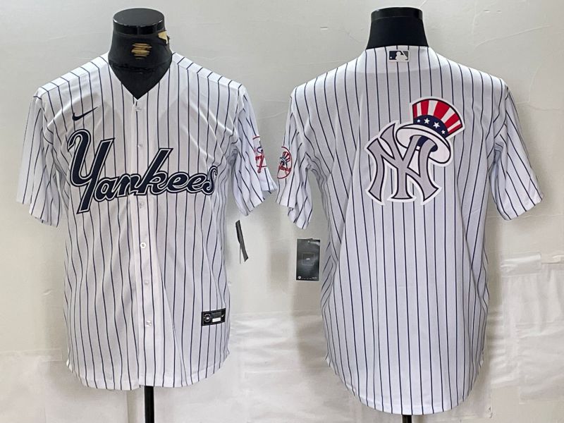 Men New York Yankees Blank White stripe Three generations joint names Nike 2024 MLB Jersey style 7->new york yankees->MLB Jersey